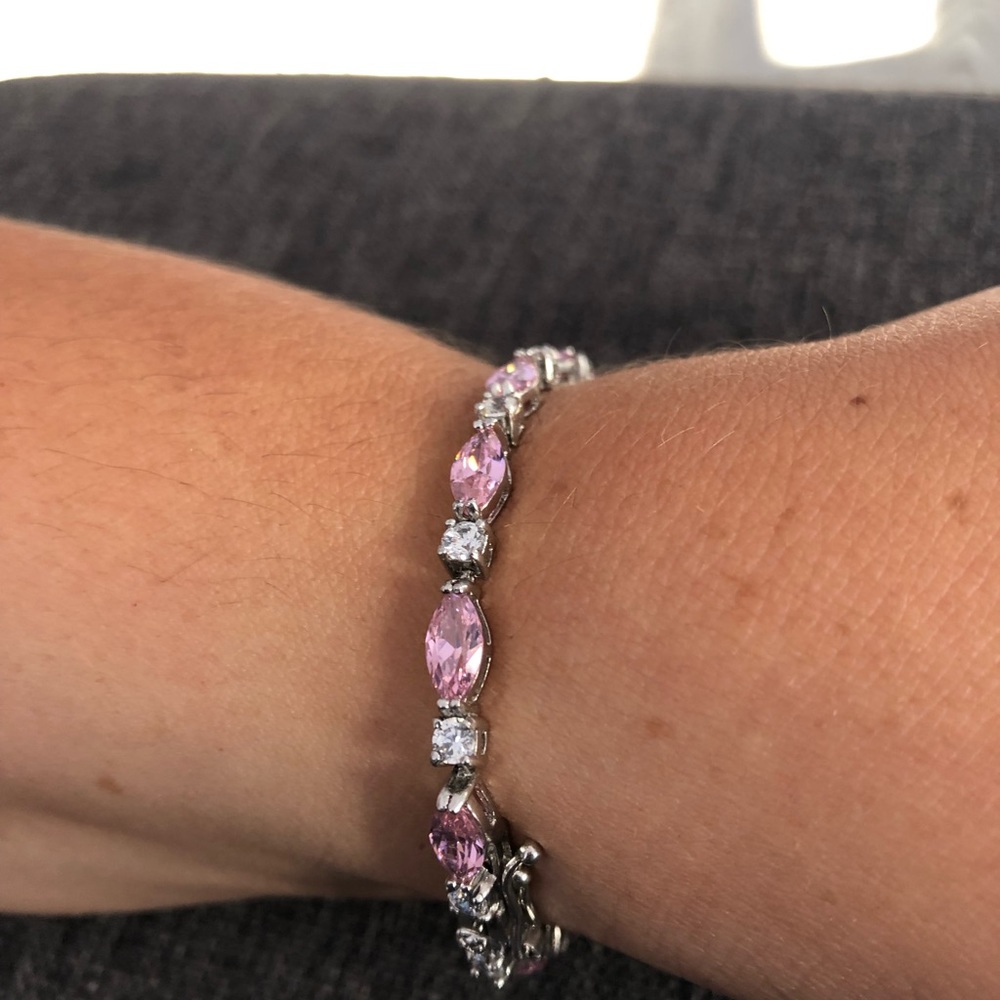 Sterling 925 Pink and white CZ bracelet. B7 - Picture 2 of 5